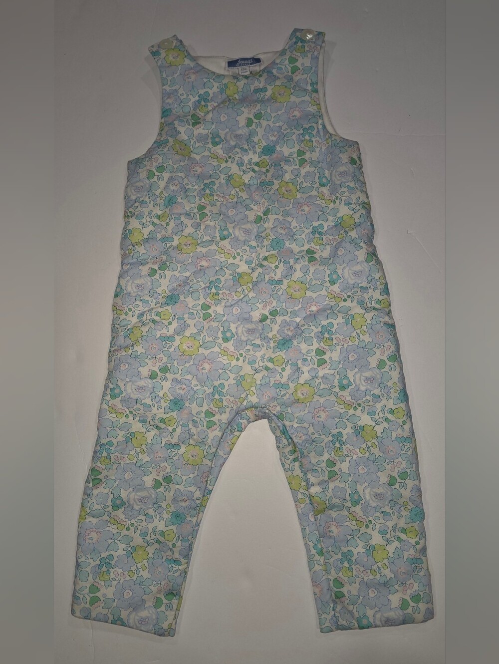 Jacadi Floral Sleeveless Romper in Light Blue, Green & White 12 Months